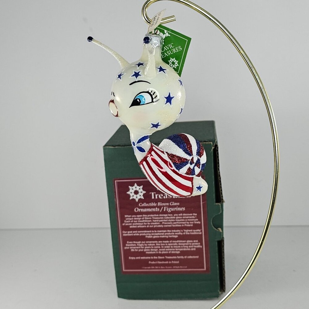 Slavic Treasures Patriotic Event Snail Ornament Figurine Handcrafted Blown Glass